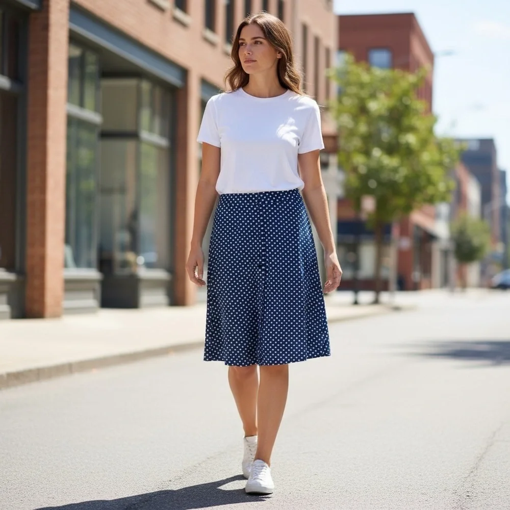 A-Line skirt Navy Blue with White Cherry 🍒
